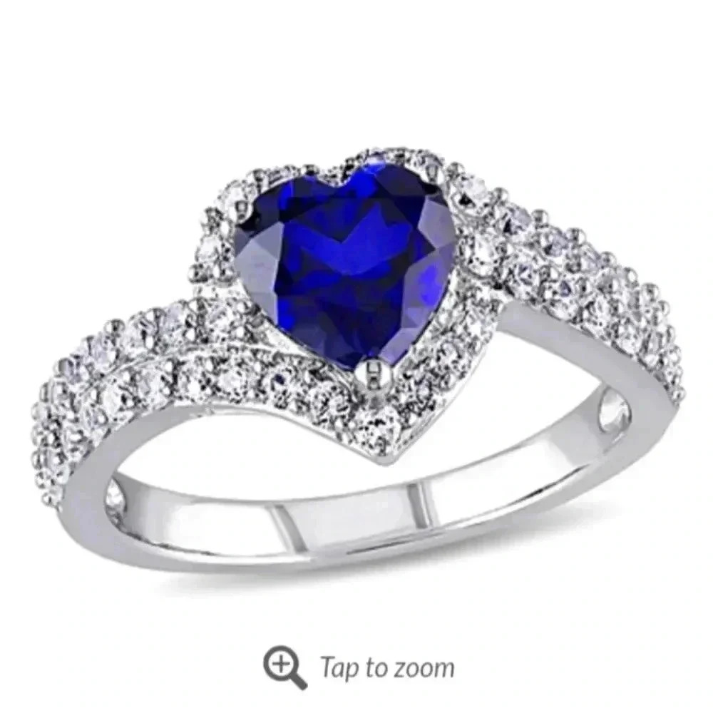 Sofia B. Sterling Silver Created Blue & White Sapphire Heart Ring..NWT..SIZE 8